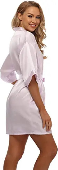 Women Satin Silky Bridal Wedding Kimono Bathrobe Sleepwear Nightgown Wear