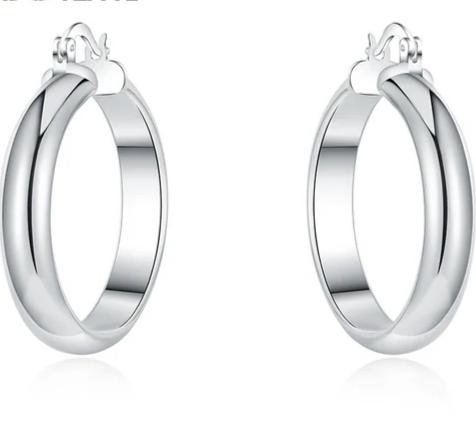 925 Sterling Silver 35mm Circle Smooth Woman Fashion Charm Engagement Wedding Hoop Earrings
