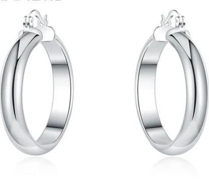 925 Sterling Silver 35mm Circle Smooth Woman Fashion Charm Engagement Wedding Hoop Earrings