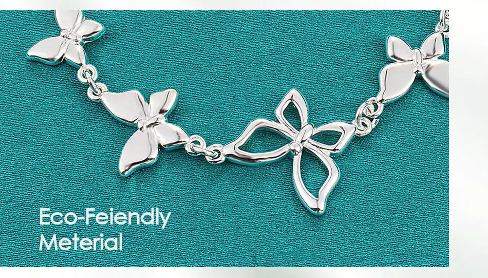 925 Sterling Silver Five Butterfly Chain Woman Fashion Charm Wedding Party Engagement Bracelet