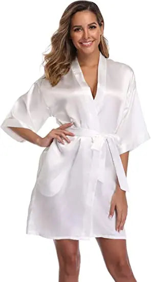 Women Satin Silky Bridal Wedding Kimono Bathrobe Sleepwear Nightgown Wear