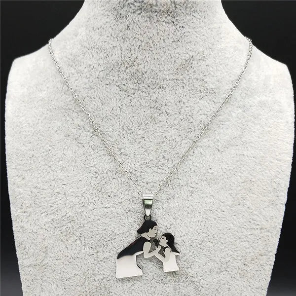 Stainless Steel Chain Kids Silver Color Women Mother Mom Daughter Necklace Pendant Necklace