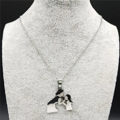 Stainless Steel Chain Kids Silver Color Women Mother Mom Daughter Necklace Pendant Necklace