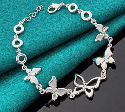 925 Sterling Silver Five Butterfly Chain Woman Fashion Charm Wedding Party Engagement Bracelet