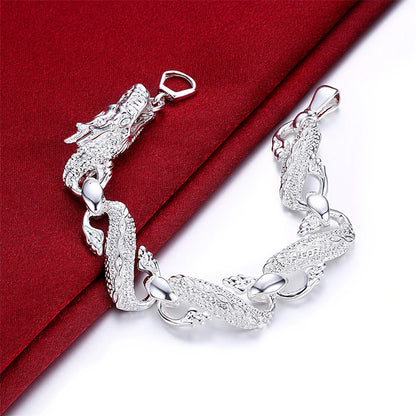 Women 925 Sterling Silver Dragon Wedding Engagement Party Fashion Charm Bracelet Bangle