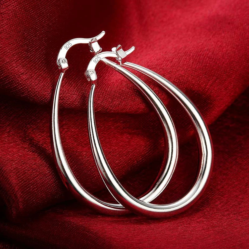 Women 925 Sterling Silver Smooth Circle 41mm Fashion Charm Wedding Hoop Earrings