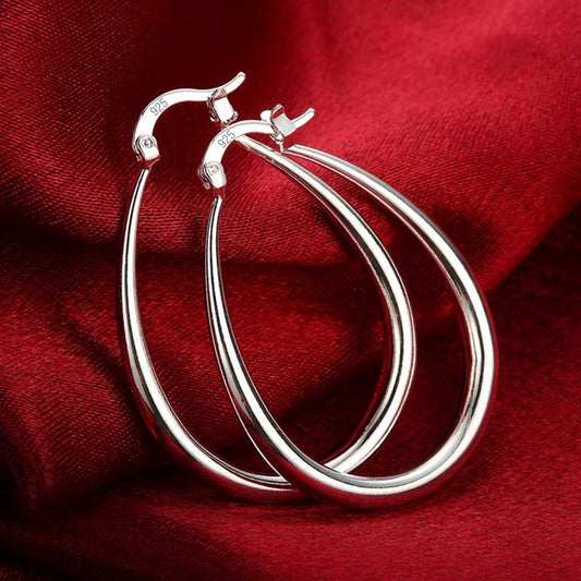 Women 925 Sterling Silver Smooth Circle 41mm Fashion Charm Wedding Hoop Earrings