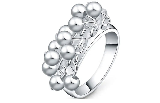 925 Sterling Silver Smooth Grape Beads Women Fashion Wedding Engagement Charm Ring