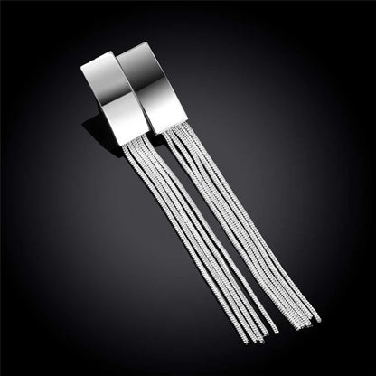 925 Sterling Silver Long Tassel Charm Women Fashion Wedding Engagement Party Earrings