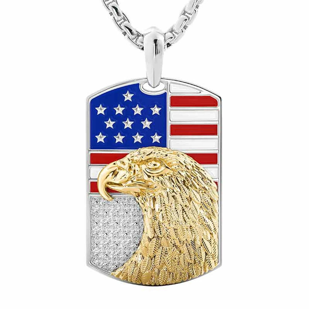 Fashion Punk Fine Men's American Eagle Dog Tag Pendant Necklace