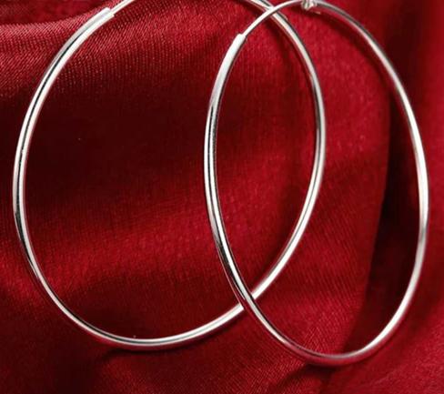 925 Sterling Silver Hoop 50mm Round Circle Loop Smooth Big Earrings