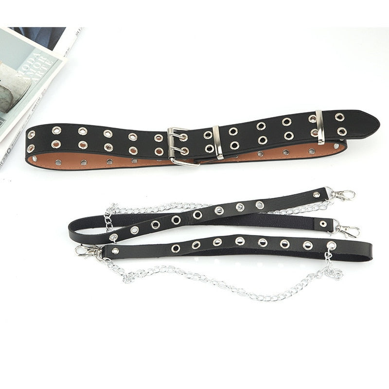 Women Adjustable Chain Punk Hip-hop Gothic Leather Waist Belts