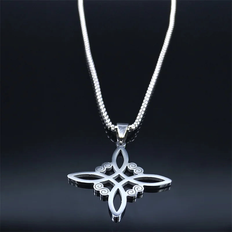 Men Women Silver Color Wicca Witchcraft Stainless Steel Witch Irish Knot Necklace