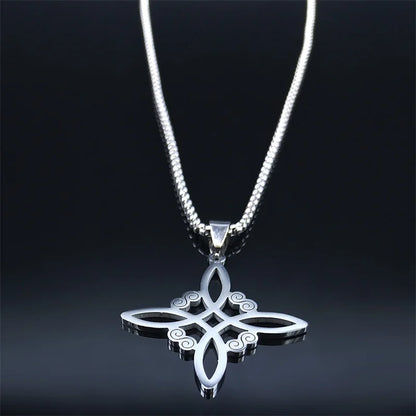 Men Women Silver Color Wicca Witchcraft Stainless Steel Witch Irish Knot Necklace