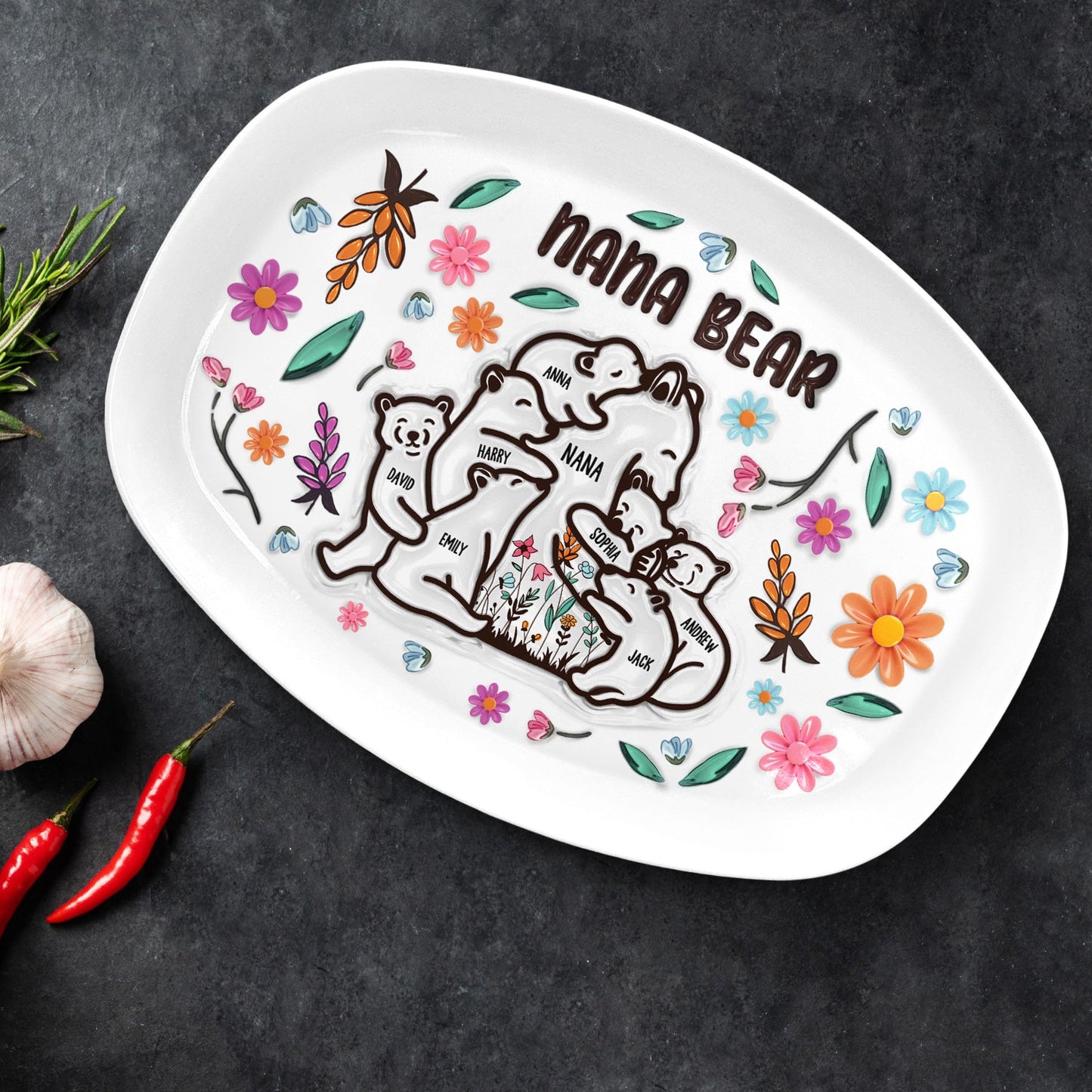 Mama Bear Floral Style - Birthday, Loving Gift For Mom Mother Grandma - 3D Inflated Printed Personalized Plate