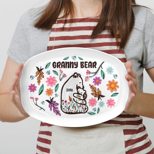 Mama Bear Floral Style - Birthday, Loving Gift For Mom Mother Grandma - 3D Inflated Printed Personalized Plate