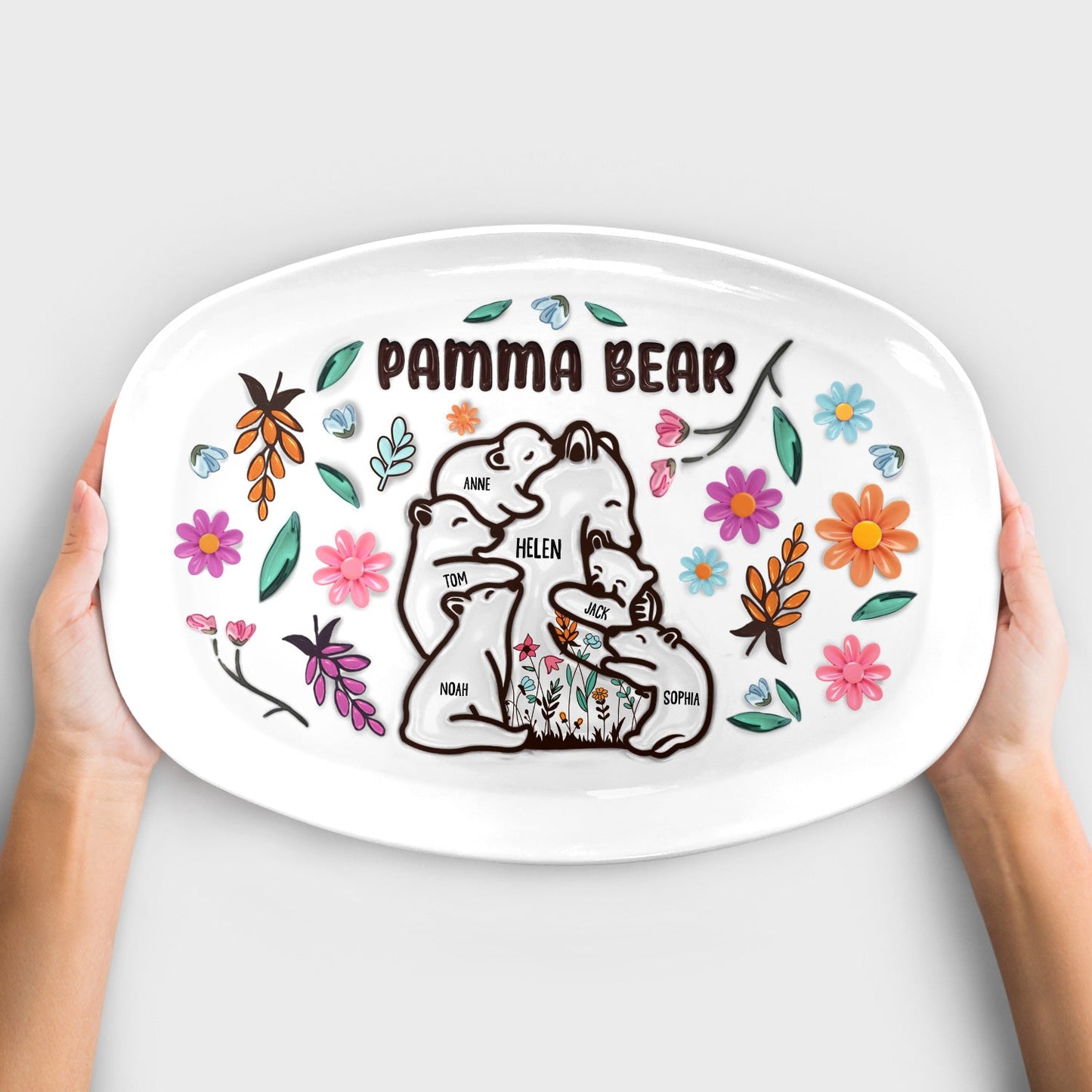 Mama Bear Floral Style - Birthday, Loving Gift For Mom Mother Grandma - 3D Inflated Printed Personalized Plate
