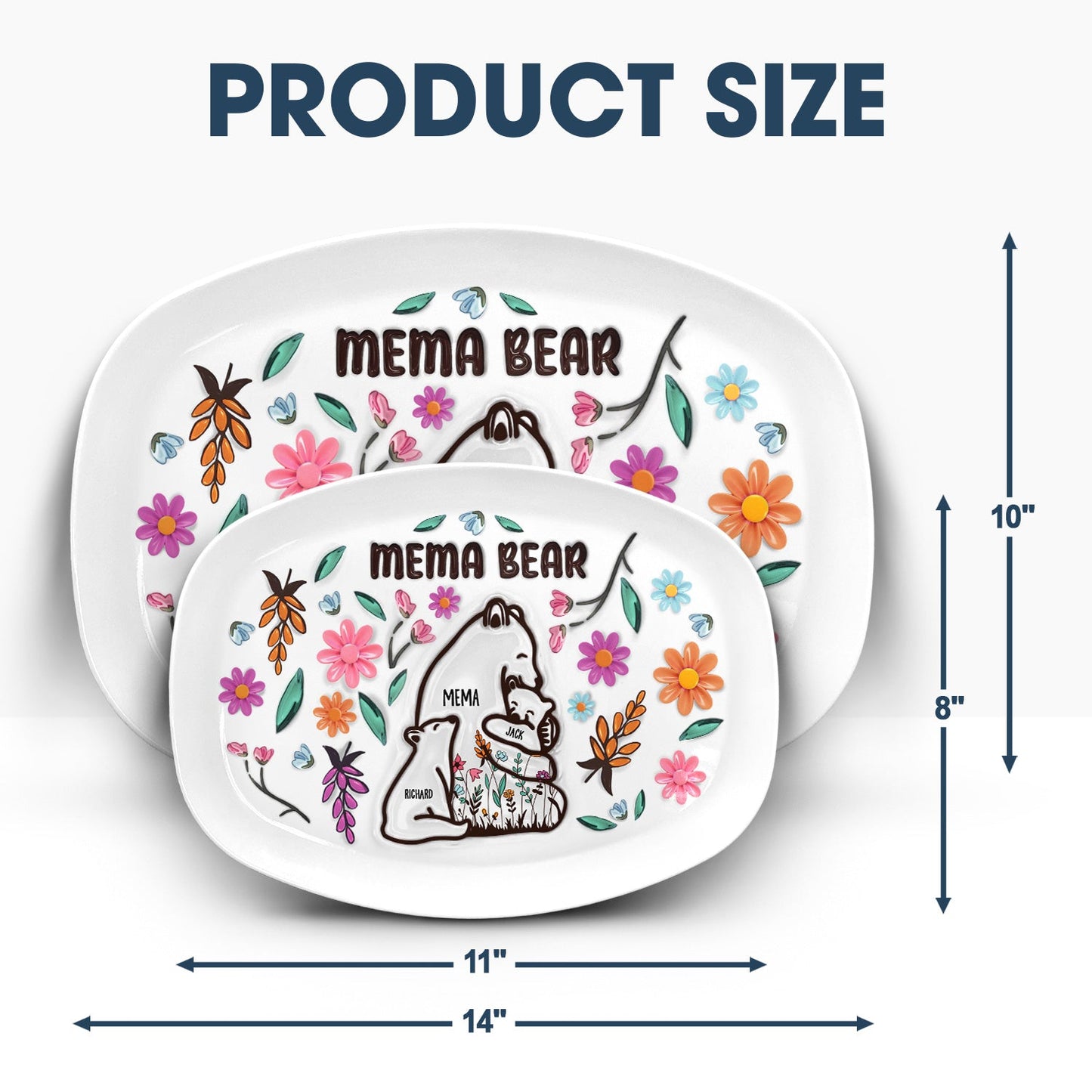 Mama Bear Floral Style - Birthday, Loving Gift For Mom Mother Grandma - 3D Inflated Printed Personalized Plate
