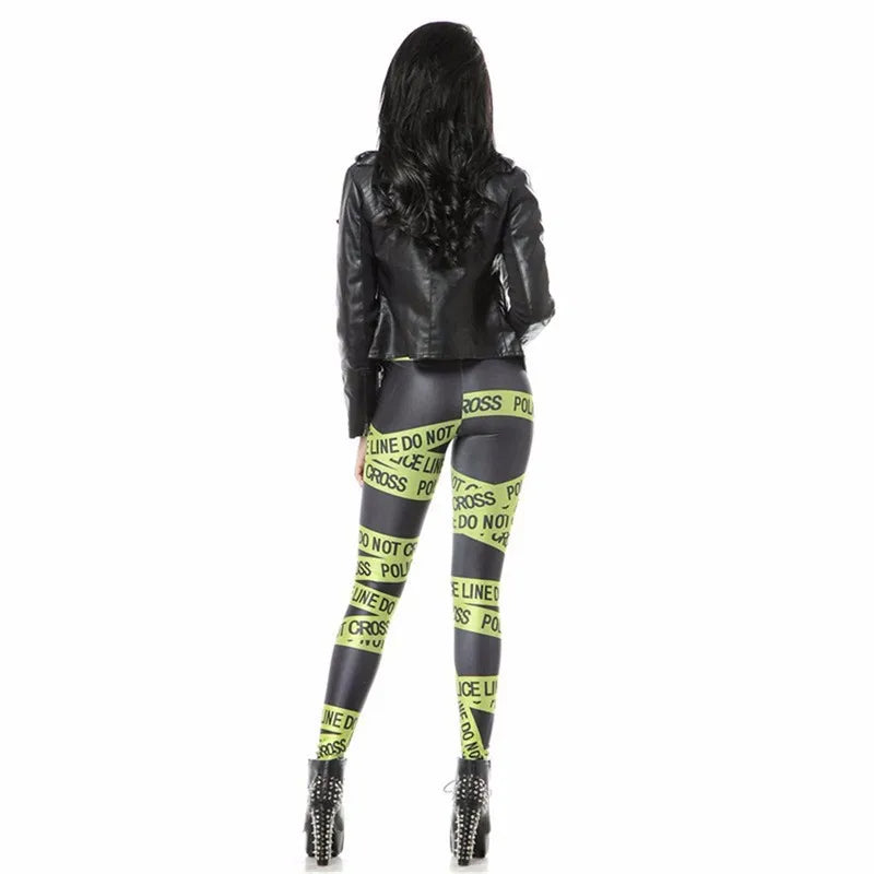 Sexy High Waist Police Line Printed Pants Leggings