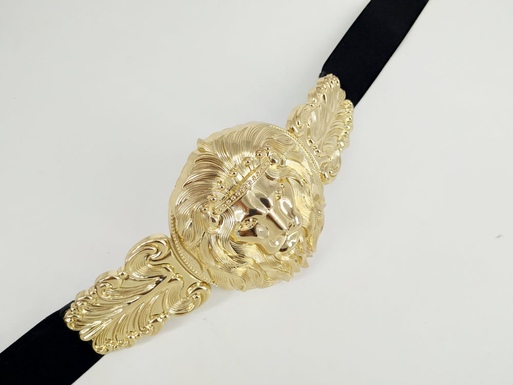 Golden Waist Women Fashion Metal Wide Waistband Designer Elastic Belts