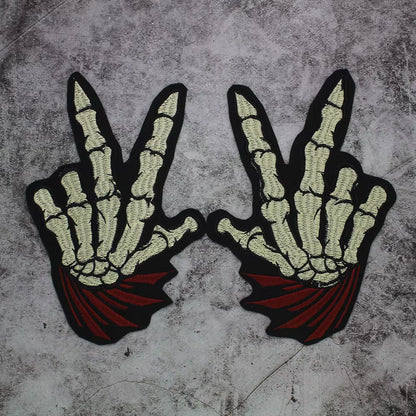 Skull Finger Embroidery Patch Appliques Iron on Patches Badge Clothes Sewing