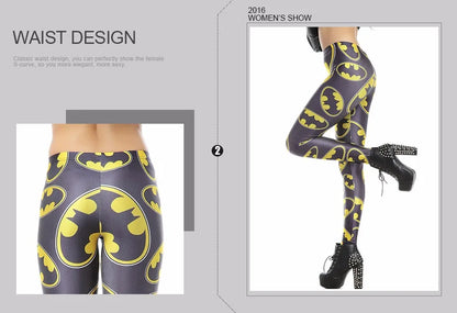 Women Batman Logo Badge Printed Skinny Leggings Pants