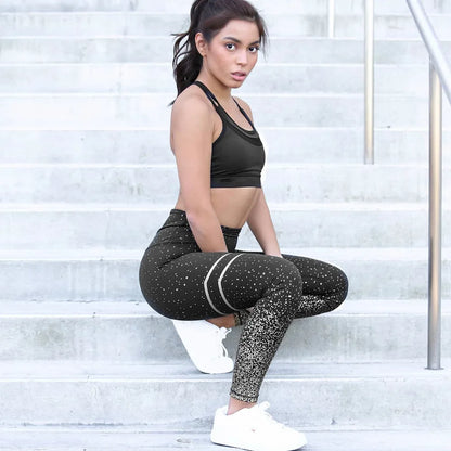 Women Fashion Print No Transparent Exercise Fitness Patchwork Push Up Leggings Pants