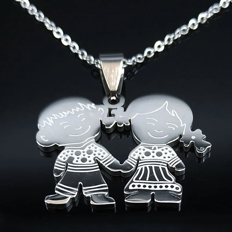 Women Mother Gold Color Boy Girl Kids Stainless Steel Necklace