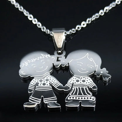 Women Mother Gold Color Boy Girl Kids Stainless Steel Necklace