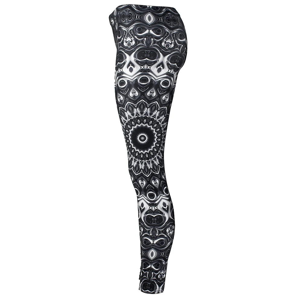 Women Fashion Mandala Flower Digital Print Skeleton Leggings Pants