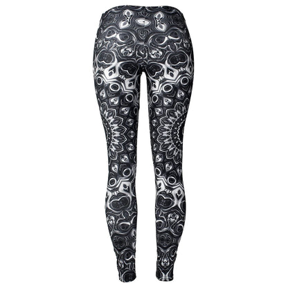 Women Fashion Mandala Flower Digital Print Skeleton Leggings Pants