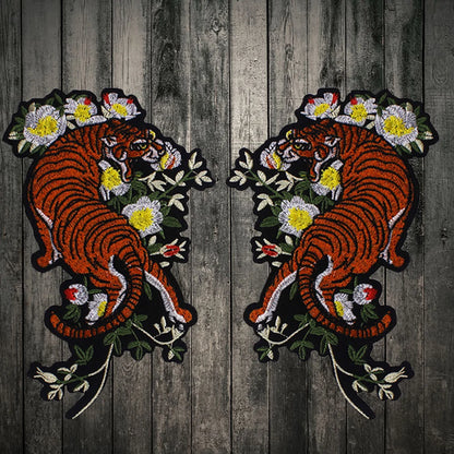 Mirro Tiger Bird Flower Pair Embroidery Patch Appliques Iron on Patches Badge Clothes Sewing