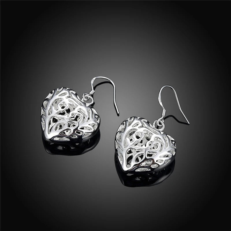 925 Sterling Silver Heart Ball Woman Wedding Engagement Party Fashion Charm Drop Earrings