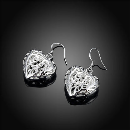 925 Sterling Silver Heart Ball Woman Wedding Engagement Party Fashion Charm Drop Earrings