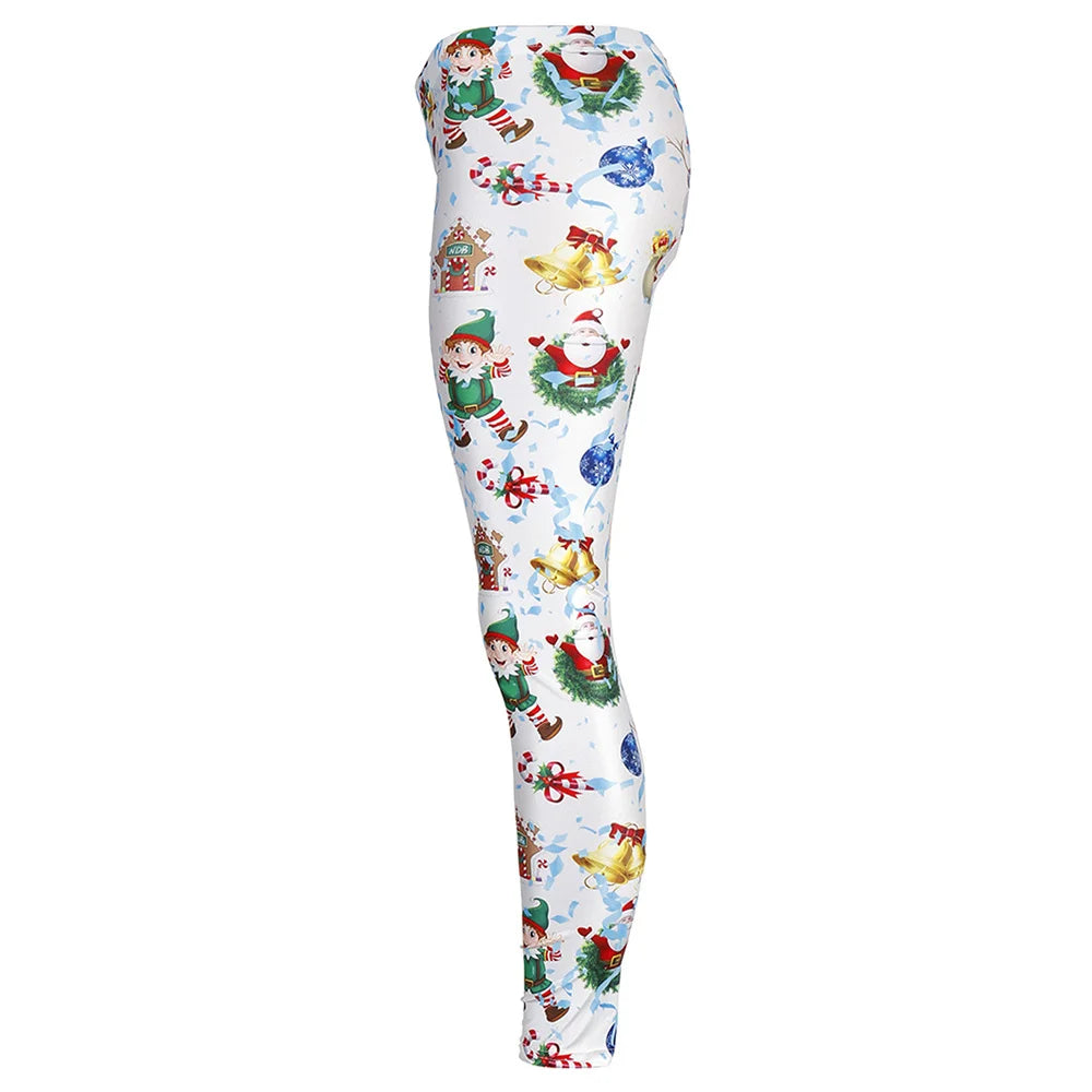 Women Plus Size Christmas Bell Tree Prints Pants Leggings