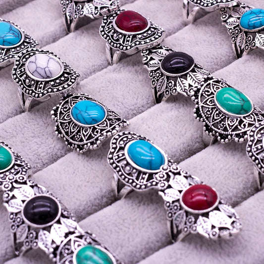 20pcs/Lot Women Fashion vintage stone Tribal retro ethnic mix styles rings