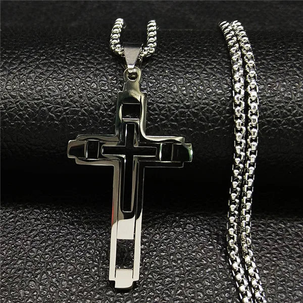 Men Fashion Cross Gold Stainless Steel Choker Cross Stainless Steel Choker Pendant Necklace