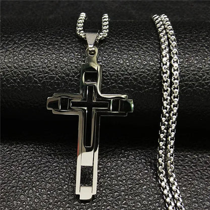 Men Fashion Cross Gold Stainless Steel Choker Cross Stainless Steel Choker Pendant Necklace