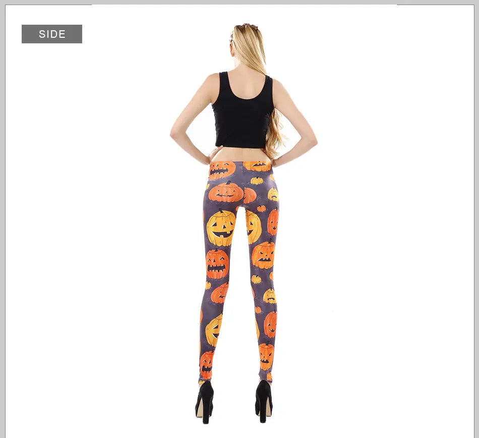 Women Halloween Jack-O-Lantern Printed Leggings Pants