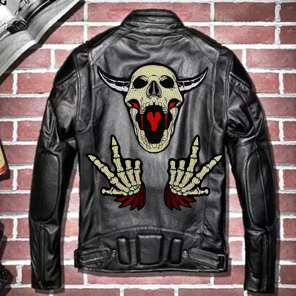 Skull Finger Embroidery Patch Appliques Iron on Patches Badge Clothes Sewing