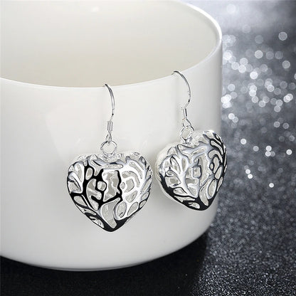925 Sterling Silver Heart Ball Woman Wedding Engagement Party Fashion Charm Drop Earrings