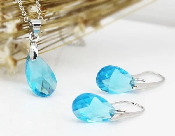 Women Shine Crystal Tear Water Pendant Necklace Earrings Fashion Charm Sets