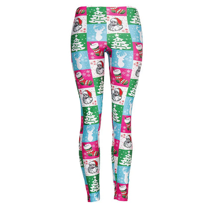 Women Christmas Tree Plus Size Santa Claus Bell Blocky Elk Pants Legging