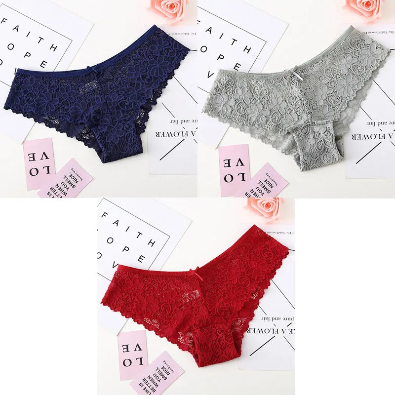 3pcs Sexy Lace Women Cozy Lingerie Briefs Underpants Low Waist Panties Underwear