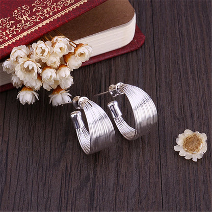 Women 925 Sterling Silver Smooth Multi-line Stud Earrings For Woman Wedding Engagement Fashion Party Charm Jewelry