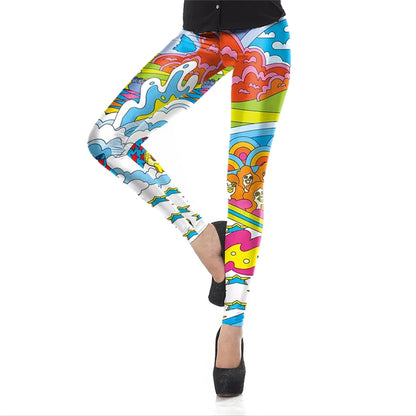 Women Fashion Colorful Comic Doodles Printed Leggings Pant