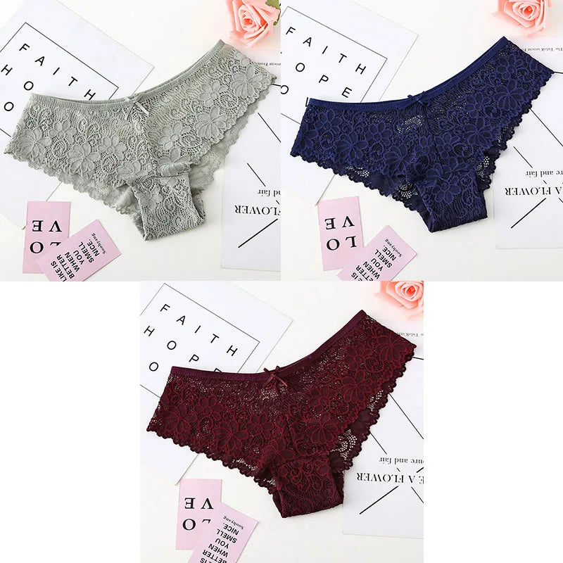 3pcs Sexy Lace Women Cozy Lingerie Briefs Underpants Low Waist Panties Underwear