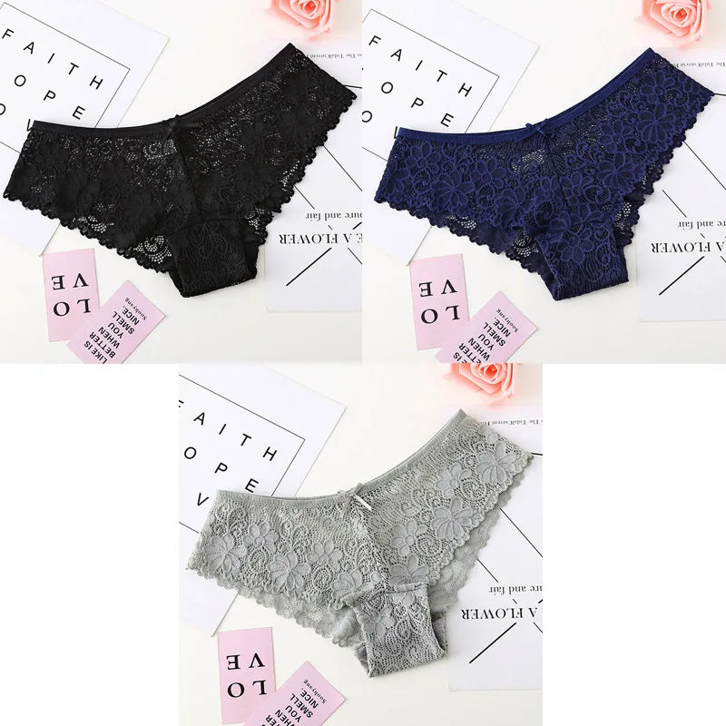 3pcs Sexy Lace Women Cozy Lingerie Briefs Underpants Low Waist Panties Underwear