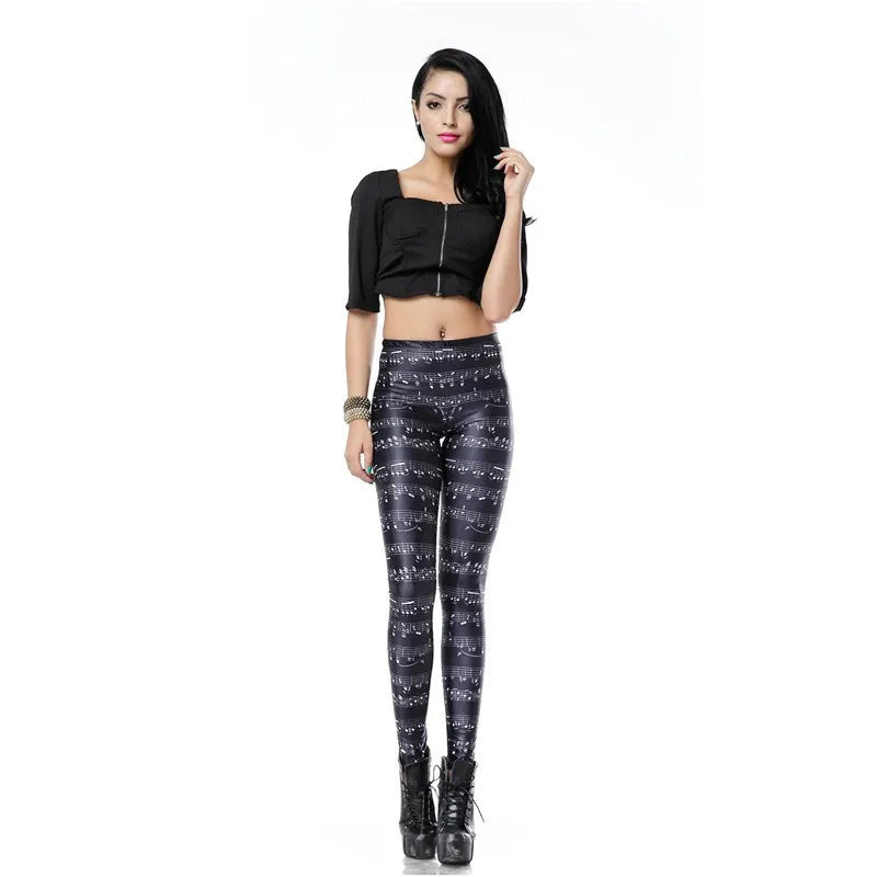 High Waist Sexy Music Note Sheet Digital Printed Fitness Leggings Pants