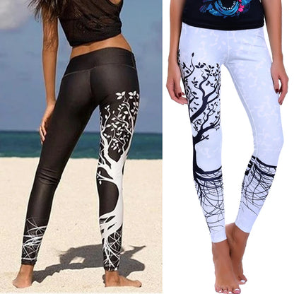 Sexy Yoga Trees Printed Dry Fit Sport Elastic Fitness Gym Sport Leggings Trousers